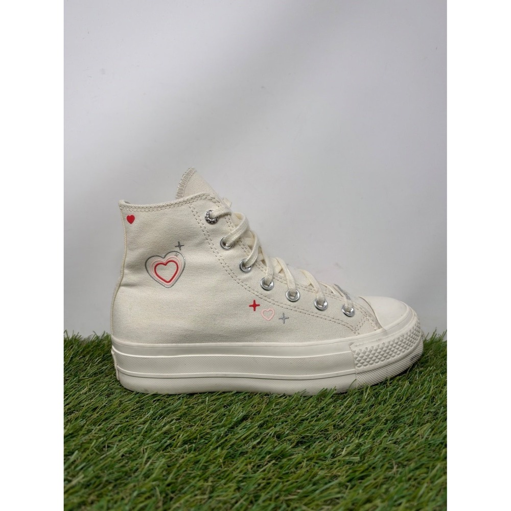 Converse Chuck Taylor All Star Platform High Top Shoes Women's 7 White Y2K Heart